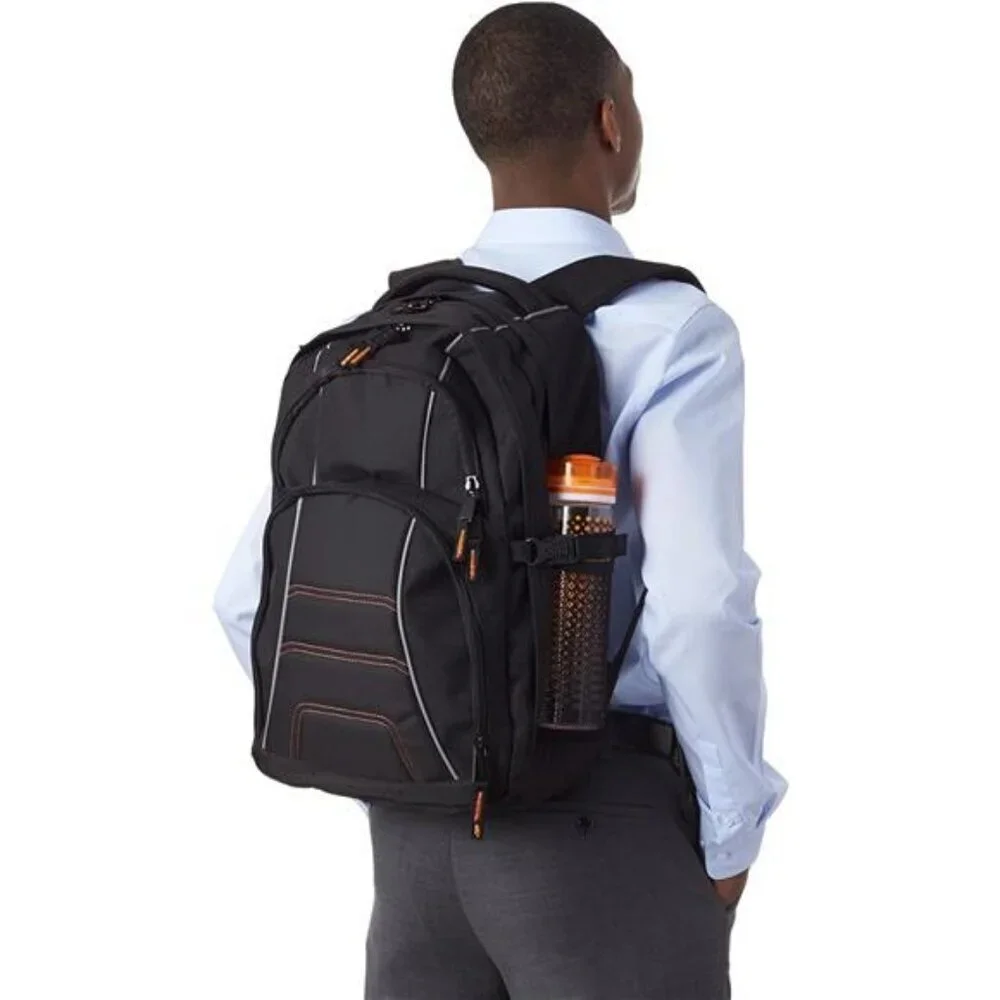 Basics Black Laptop Backpack Fits 17 Inch Travel School Work Bag Organizer